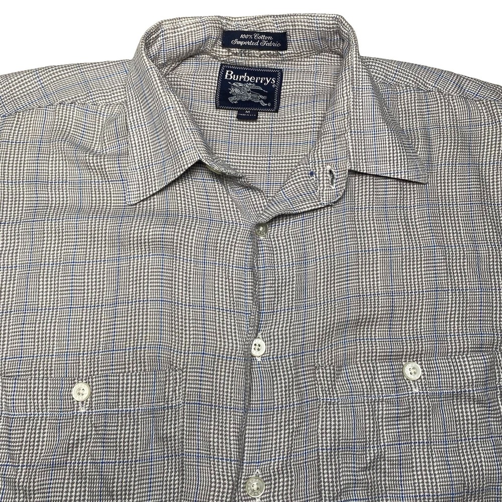 90s Burberrys Shirt M S/S Button Up Cotton Glen Check USA Relaxed Quiet Luxury